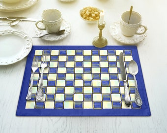 Royal Blue Checkerboard Placemat Checkered Farmhouse Decor Retro Classic Dinning Table Setting Rustic Fabric Placemat Sets 18” x 14”