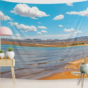 Coastal Beach Tapestry Ocean Landscape Seascape Indoor Wall Tapestry Beach Wall Decor for Housewarming Gift for Surfers or Photo Backdrop
