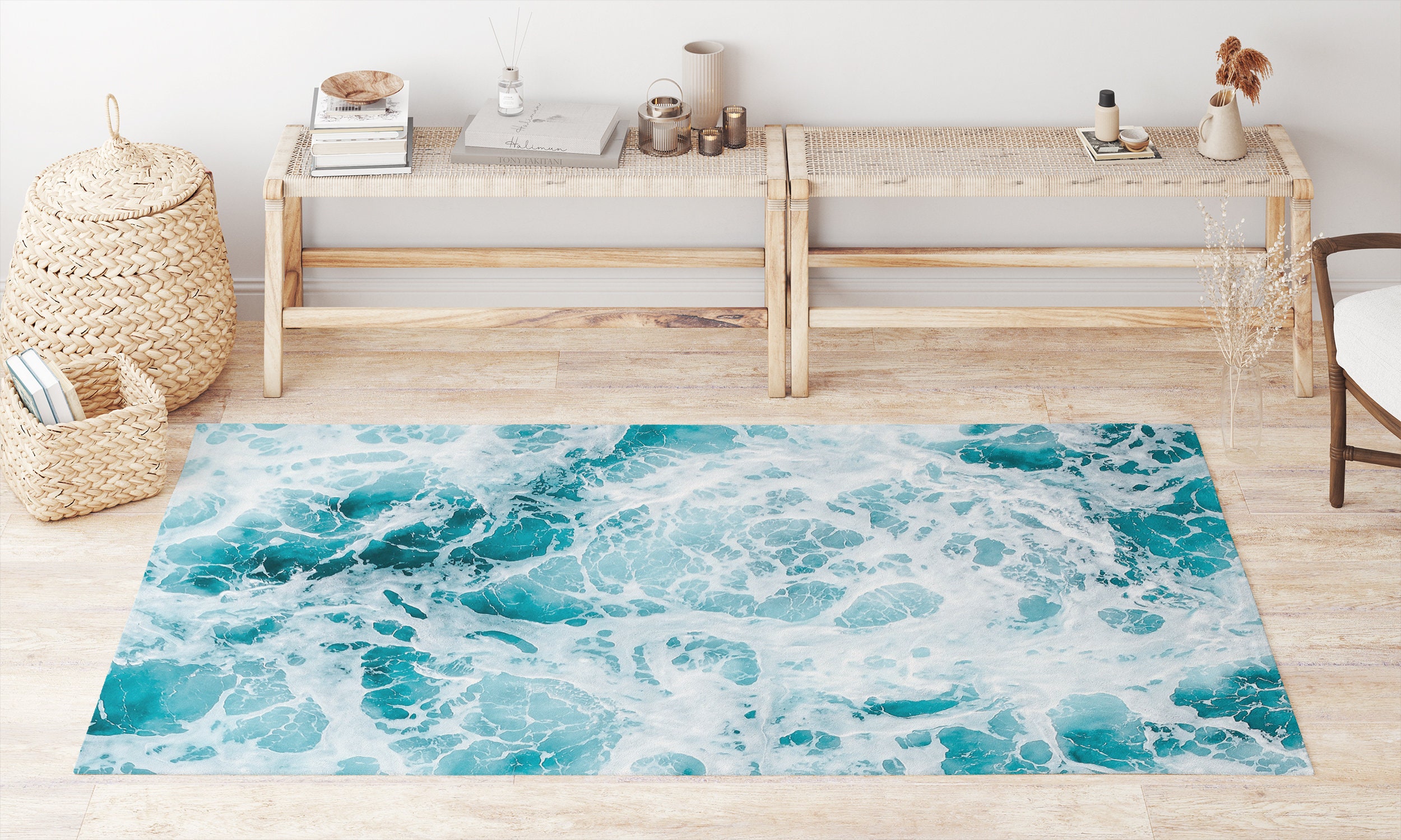 Water Rug Design Coastal Rug Water Texture Rugs Housewarming Gift for Surfer Aqua Ocean ...