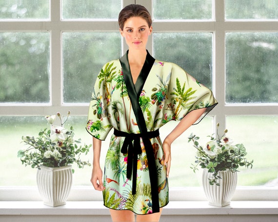 Tropical Jungle Kimono Robe 100% Real Silk Wedding Gift for Bride, Palm  Tree Forest Luxurious Bride Robe, Bikini Beach Cover Up, Cardigan - Etsy