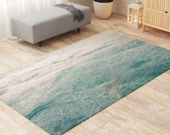 Coastal Rug Aqua Water Rugs for Living Room Housewarming Gift for