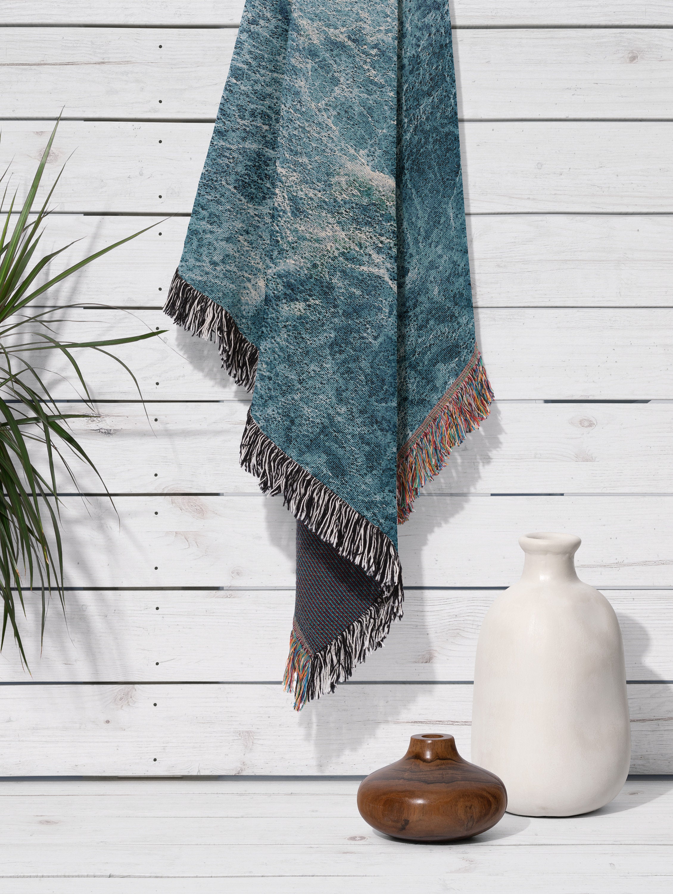 Nautical Woven Blanket Misty Ocean Sea Foam Beach Coastal Throw