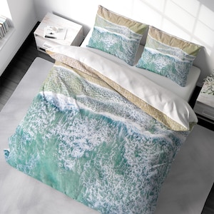 Beach Duvet Cover Set Ocean Bedding, Beach House Luxury Duvet Cover King Queen Full Double Twin. 100% Cotton Sateen