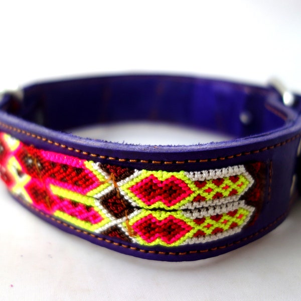 Dog collar ETHNO #50 leather collar hippie macrame leather cord dog gift dog jewelry Beagle Pug