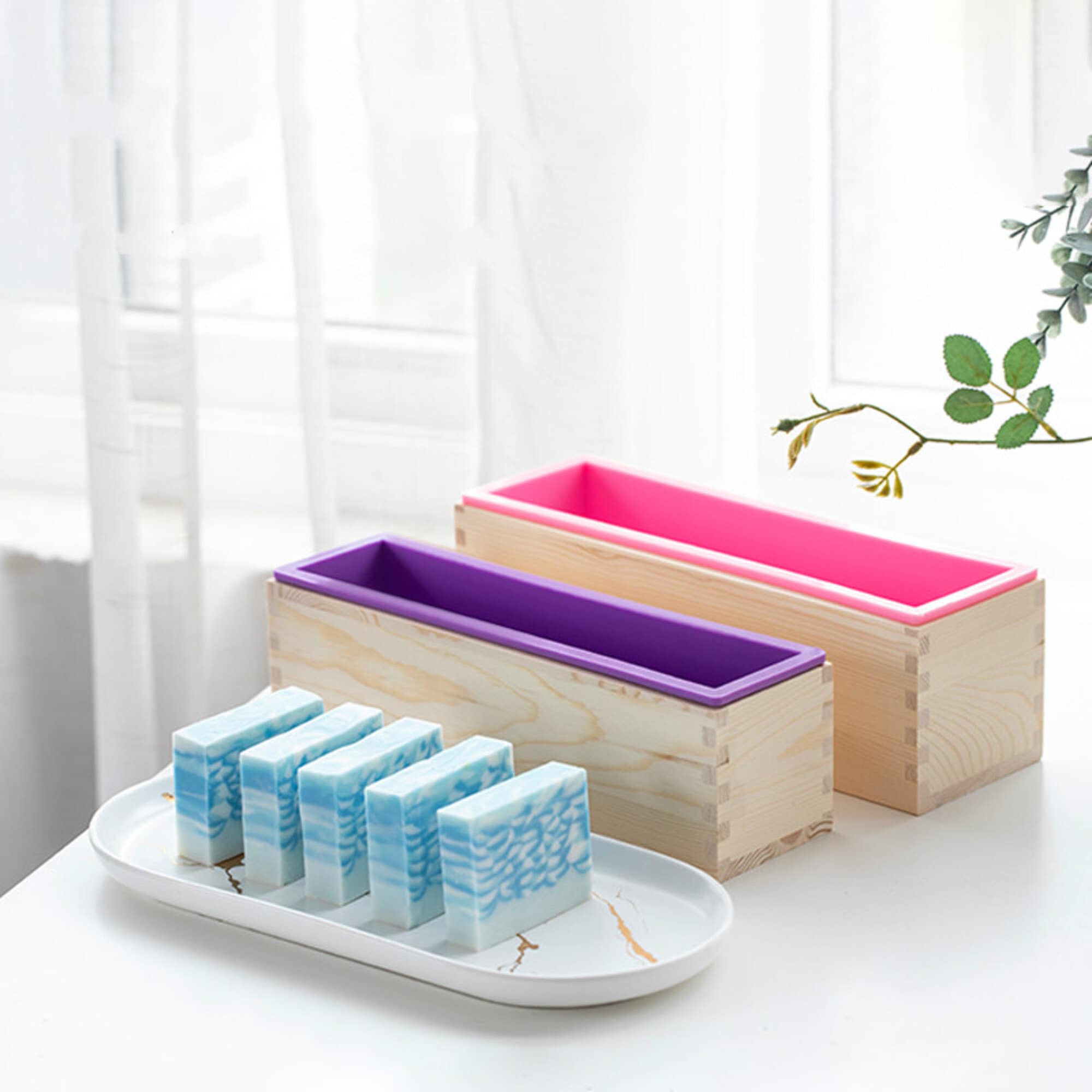 Rectangular Silicone Soap Mold Flexible Loaf Mould With Wood Box