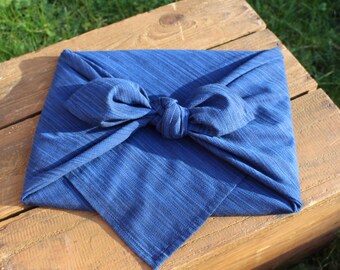 Furoshiki 50,70 y 90 cm BLEU LIGNE en algodón orgánico teñido, tejido y cosido en Francia para envolver regalos o bolsa