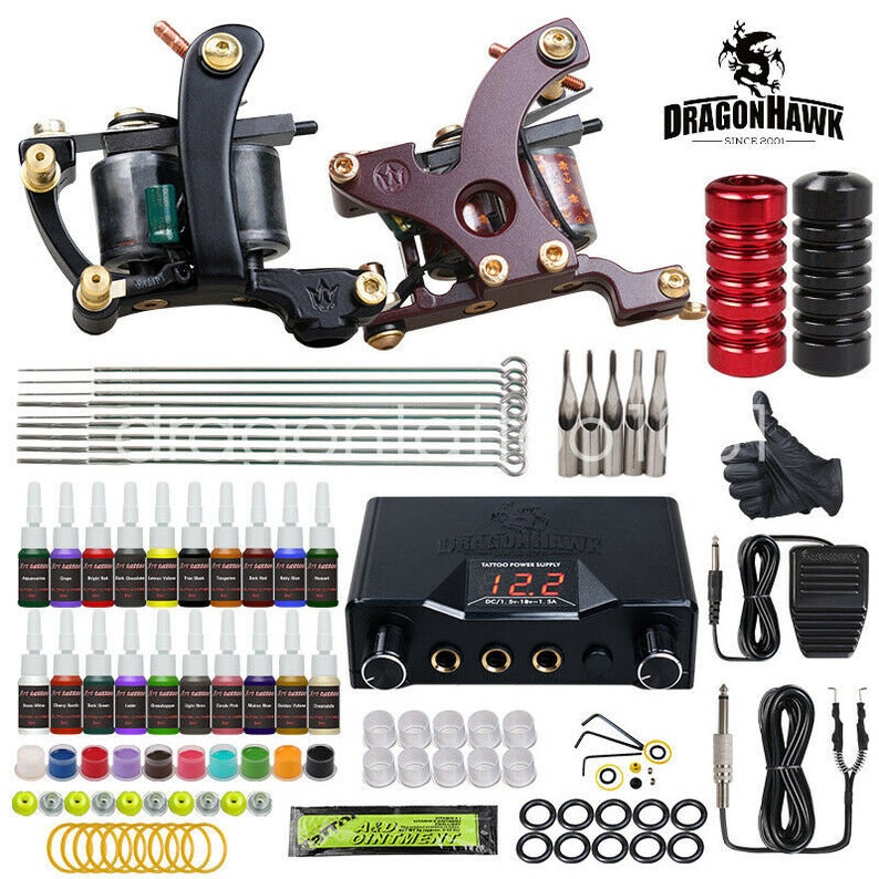 Dragonhawk Tattoo Kit Needles 2 Machine Guns Power Supply Grip Etsy