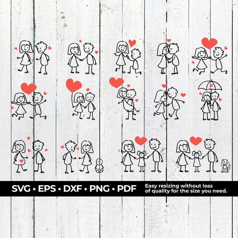 Download Pack of Family Stick Figure SVG PDF EPS / Clipart Clip Art ...