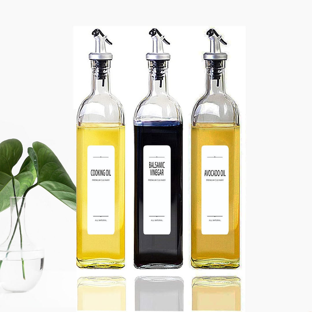 Kitchen Oil & Vinegar Bottle Labels, Minimalist Waterresistant