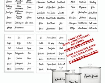 Modern Home organization Labels, Laundry room, Linen closet, Panty, Bathroom Decal Sticker Set for Storage Containers