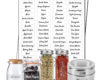 Etiquetas de especias impresas minimalistas modernas, pegatinas de organización de hierbas de cocina, calcomanías transparentes impermeables para tarros de especias pequeñas, etiquetas de botes de despensa