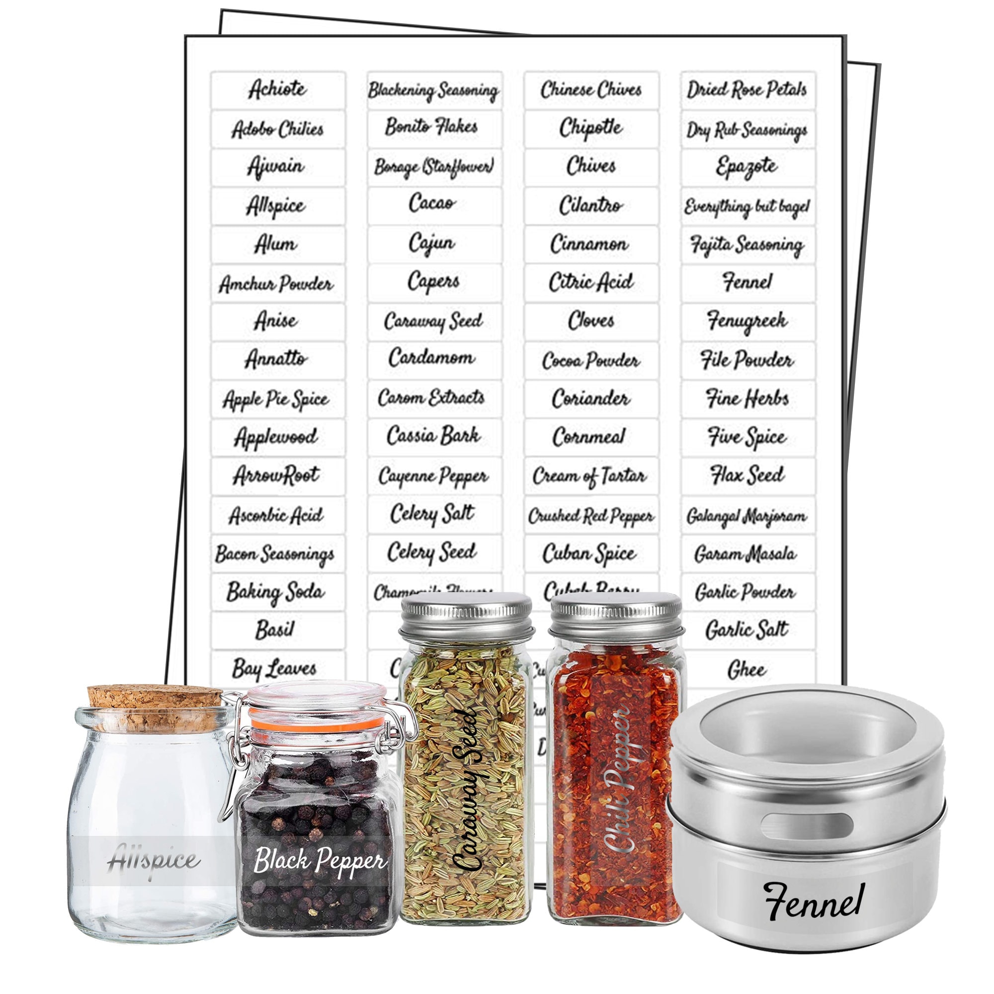 396 Printed Spice Jars Labels and Pantry Stickers: Clear Round Spices Label  1.5 & Pantry Sticker 3” X 1.5” with Write-On Labels – Include a Numbered