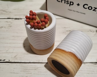 Conjunto de suporte de fósforo com atacante | Atacante de fósforo de cerâmica - Porta palito de fósforo | Perfeito para velas, lareira ou decoração de banheiro