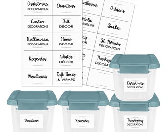 Garage | Basement | Holiday Decoration | Storage Bin | Christmas Organization Labels - Waterproof Sticker Set