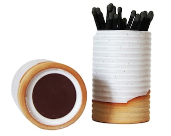 Match Holder with Striker Gift Set | Ceramic Match Striker - Matchstick Holder | Perfect for Candles, Fireplace or Bathroom Décor