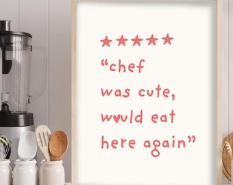 Póster decorativo de cocina con arte de pared, estético y lindo chef cocinando, descarga digital de arte gastronómico multicolor