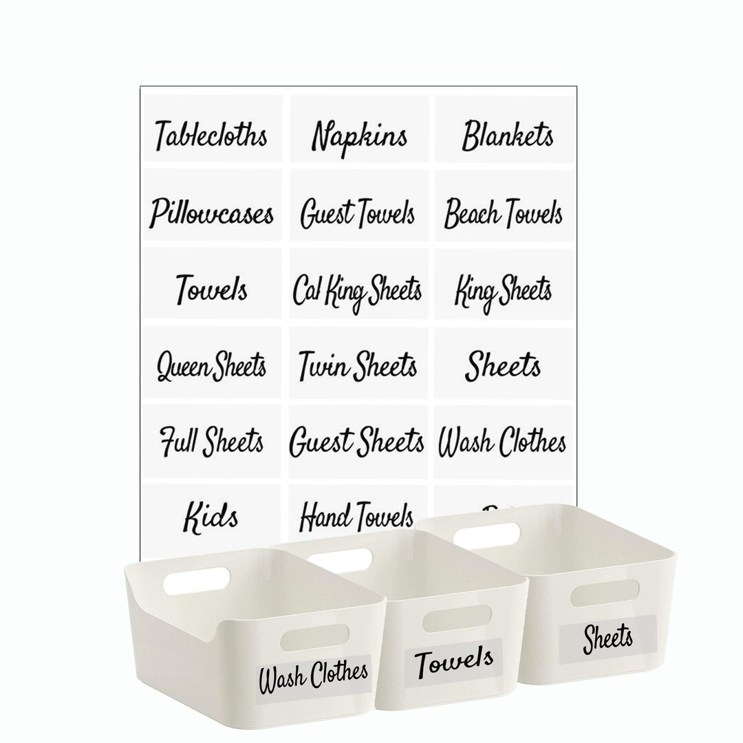 Linen Closet Labels, Farmhouse Closet Basket Organizer, Bathroom Storage Name Stickers ...