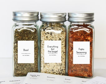 Modern Minimalist Printed Spice Labels, Kitchen herb organization stickers, Water-resistant small spice jar decals, Pantry Canister labels