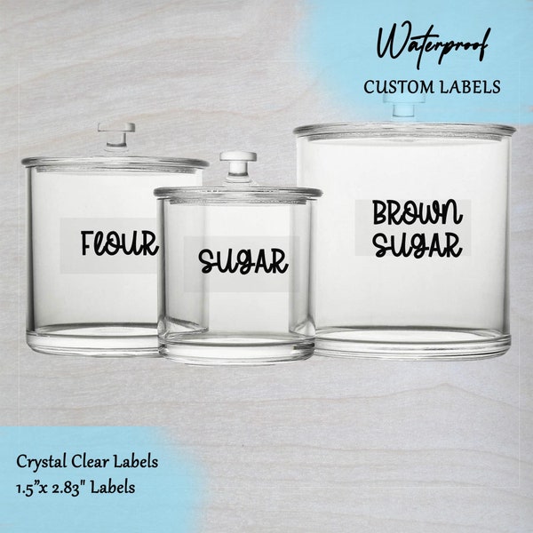 Weatherproof clear labels, Kitchen storage container label set,  mason jar canister sticker decal, Pantry stickers