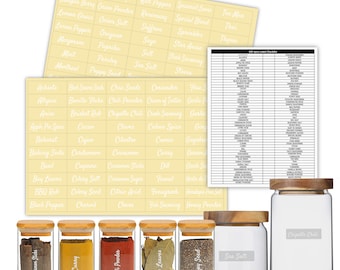 Clear Spice Jar Labels, Preprinted Waterproof Small Stickers for Organizing Kitchen and Pantry Herbs/Seasoning
