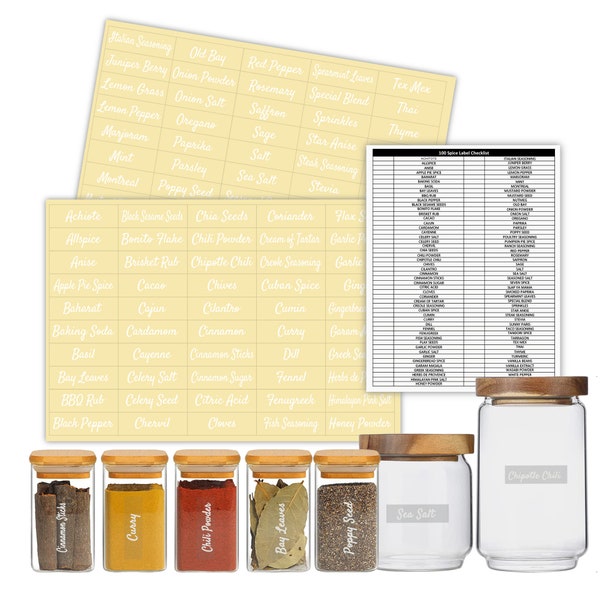 Clear Spice Jar Labels, Preprinted Waterproof Small Stickers for Organizing Kitchen and Pantry Herbs/Seasoning