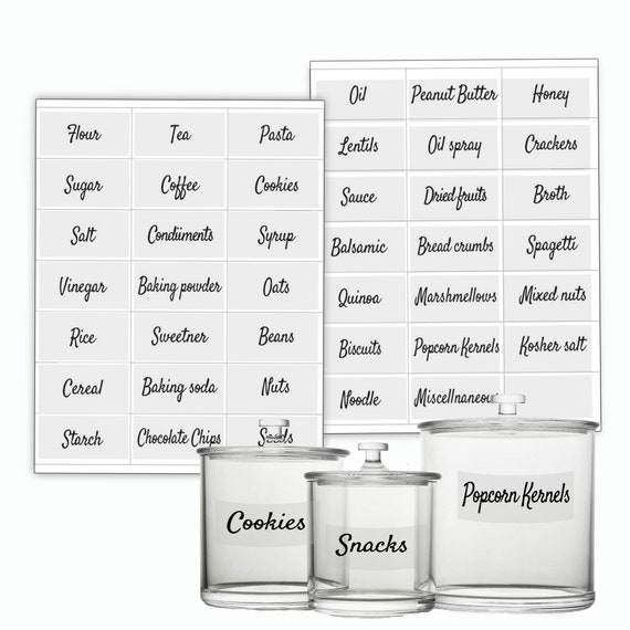 Pantry Organization Food Labels, Farmhouse Waterproof Clear Kitchen storage container label set,  Mason jar, Glass canister sticker decal