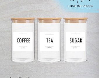 Etiquetas minimalistas de azúcar de café y té, conjunto de etiquetas de contenedores de almacenamiento de cocina, pegatina de bote de tarro de albañil impermeable, pegatinas de despensa