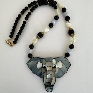 Vintage Lee Sands Elephant Abalone Inlay Necklace 20&quot;