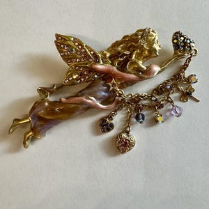 Vintage Kirks Folly Gladriel Winged Fairy Pin Brooch 4&quot; wide