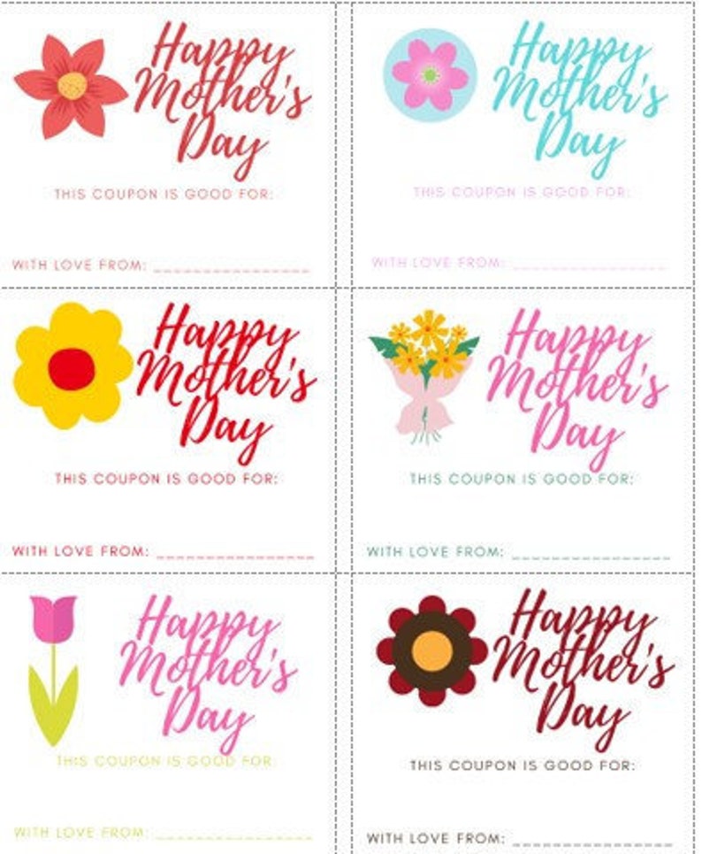 Printable Mother's Day Coupon Sheet Etsy