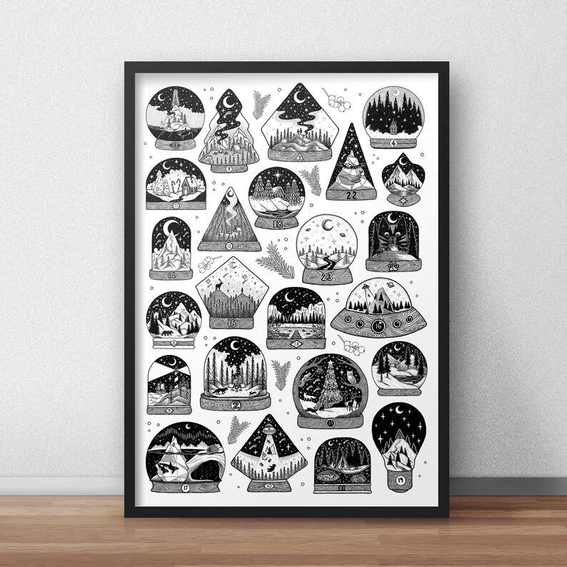 Poster Advent Calendar Snow Globes Limited Etsy