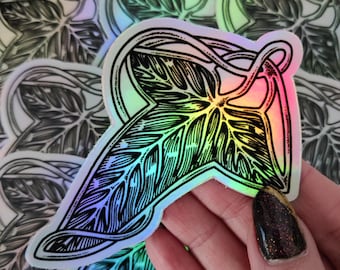 Naklejka holograficzna z broszką w kształcie liścia elfów, duża