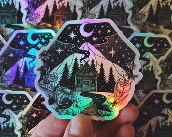 Holographic Dark Cabin Sticker