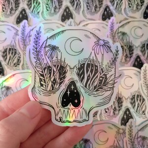 Flower Skull holographic Sticker, Aufkleber, Totenkopf image 3