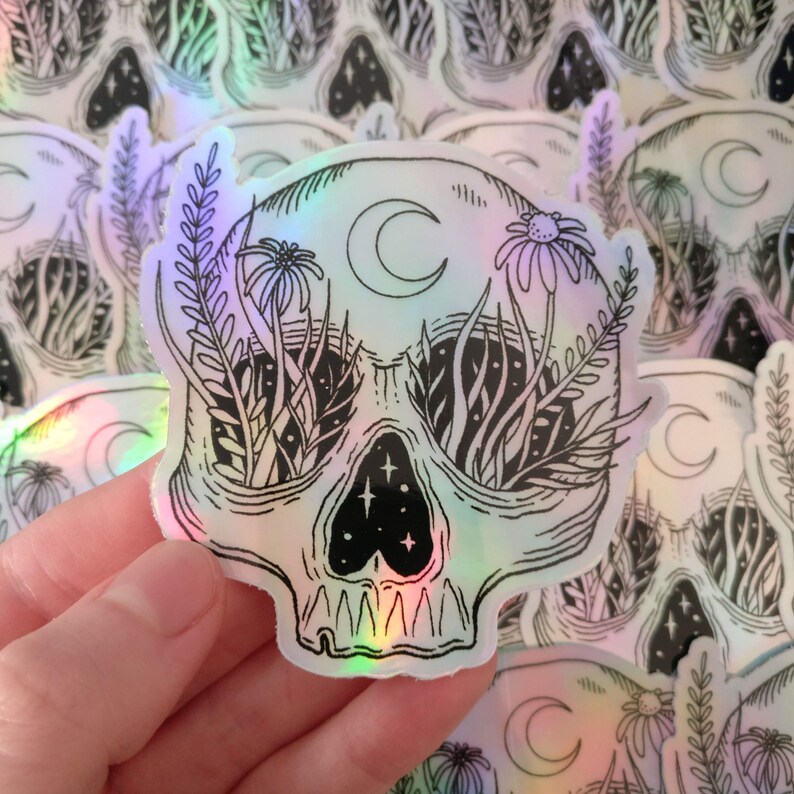 Flower Skull holographic Sticker, Aufkleber, Totenkopf image 3