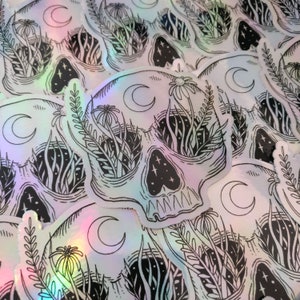 Flower Skull holographic Sticker, Aufkleber, Totenkopf image 4