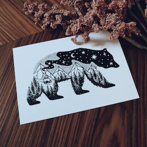 Carte postale Ours de nuit, Postkarte, Designkarte, Bär, Natur