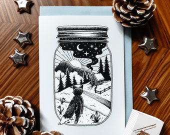 Fox Jar Greeting Card, Kartka świąteczna, Karta świąteczna, Weihnachtskarte
