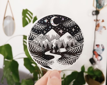 Aufkleber, Camping Sticker, Zelten, Mond, Zelt, Camp Wild, Adventure, Forest, Nature, Moon, Stars