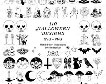110 Halloween SVG Bundle – Hand Drawn Halloween Clipart, Ghosts, Pumpkins & Witchy Designs