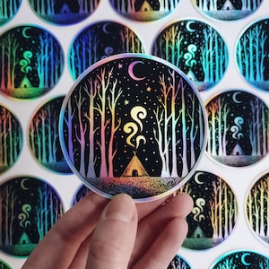 Holographic Tent in the Woods Sticker