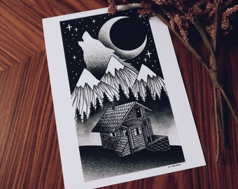 Signed WOLF MOON print