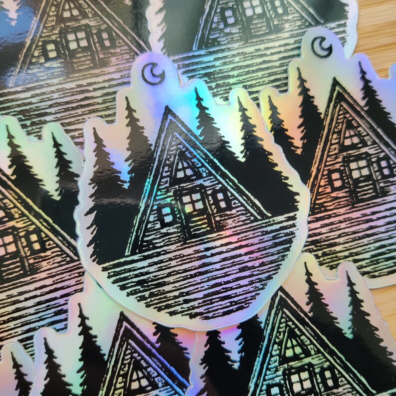 Holographic Forest Cabin Sticker - Etsy