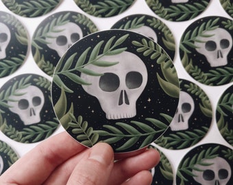 Aufkleber, Sticker, Skull, Leaves, Plants, Nature, Moon, Stars