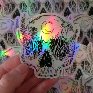 Flower Skull holographic Sticker, Aufkleber, Totenkopf image 2