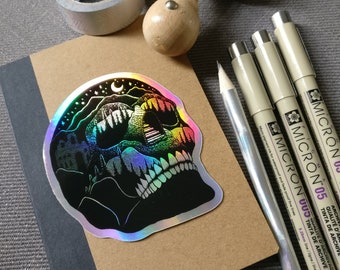 Holographic Dark Skull Sticker