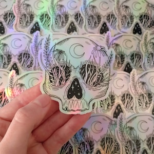 Flower Skull holographic Sticker, Aufkleber, Totenkopf image 1
