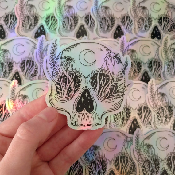 Flower Skull holographic Sticker, Aufkleber, Totenkopf