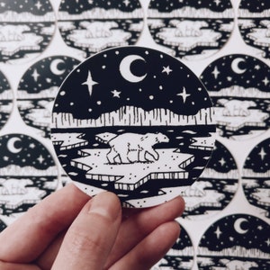 Aufkleber, Adesivo, Luci polari, Orso polare, Antarktis, Natura, Luna, Stelle
