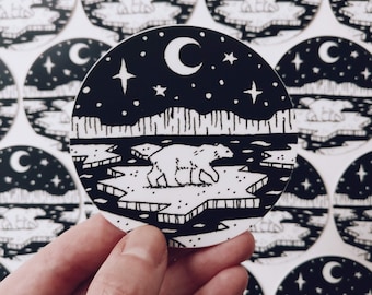 Aufkleber, Sticker, Polar Lights, Polar Bear, Antarktis, Nature, Moon, Stars